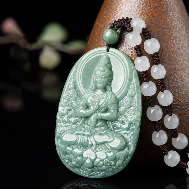 Buddha Stones Natural Jade Avalokitesvara Amulet Wealth Necklace Pendant - image 6