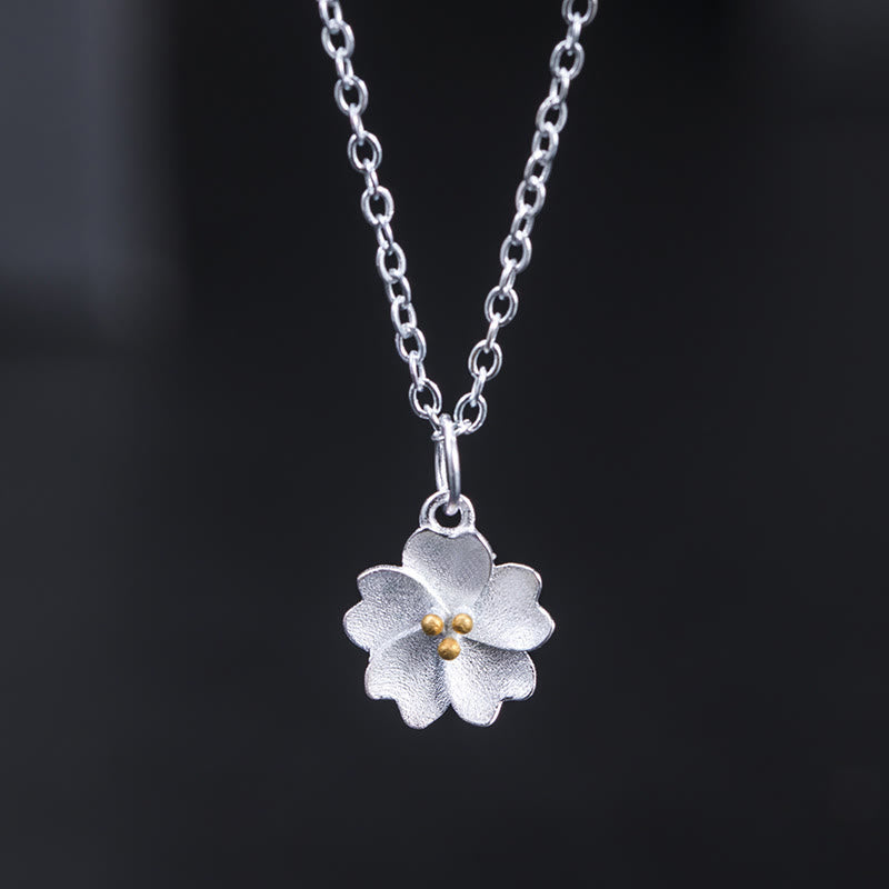 Buddha Stones 925 Sterling Silver Cherry Blossom Flower Blessing Necklace Pendant - Cherry Blossom - image 0