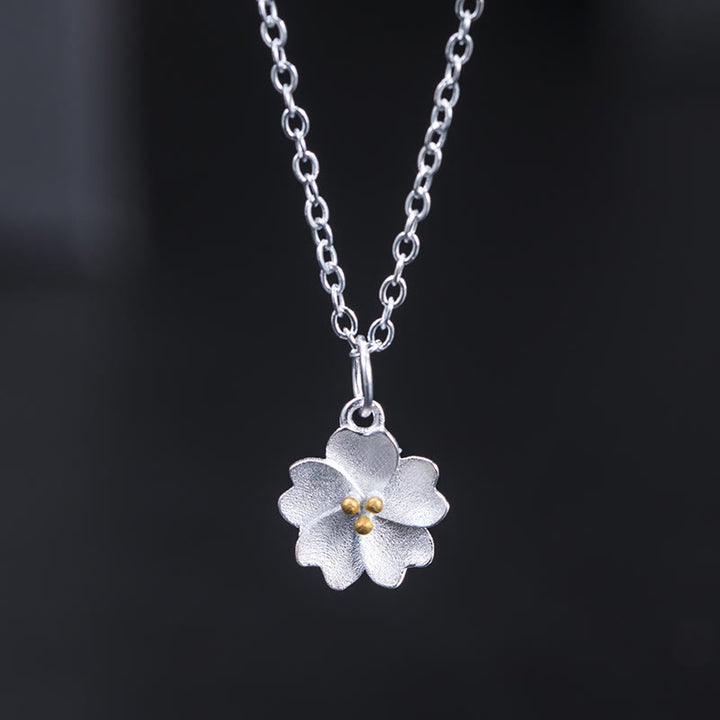 Buddha Stones 925 Sterling Silver Cherry Blossom Flower Blessing Necklace Pendant - Cherry Blossom - image 0