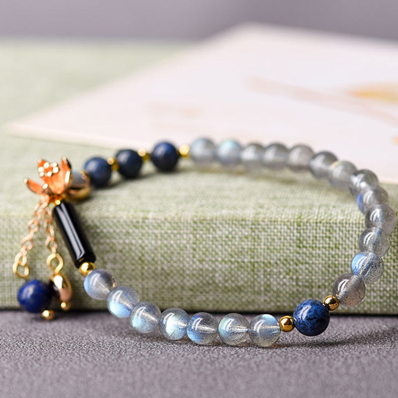 Buddha Stones Moonstone Lazurite Lapis Lazuli Calm Healing Positive Bracelet - image 5
