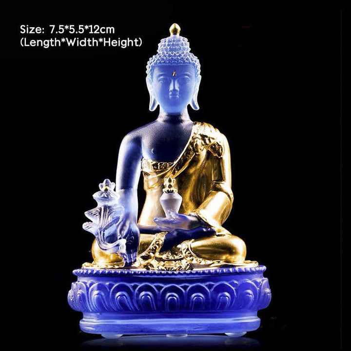 Medicine Buddha Handmade Liuli Crystal Art Piece Compassion Statue Home Office Offering Decoration - 7.5*5.5*12cm - Gold Medicine Buddha - image 5