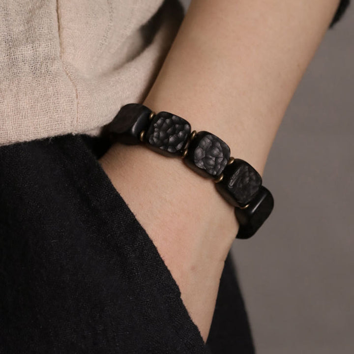 Buddha Stones Retro Ebony Wood Texture Style Copper Peace Balance Bracelet - image 7