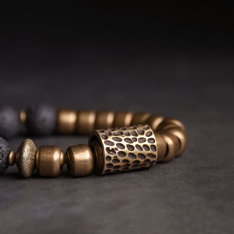 Buddha Stones Lava Rock Stone Rainbow Obsidian Brass Support Healing Bracelet - image 4