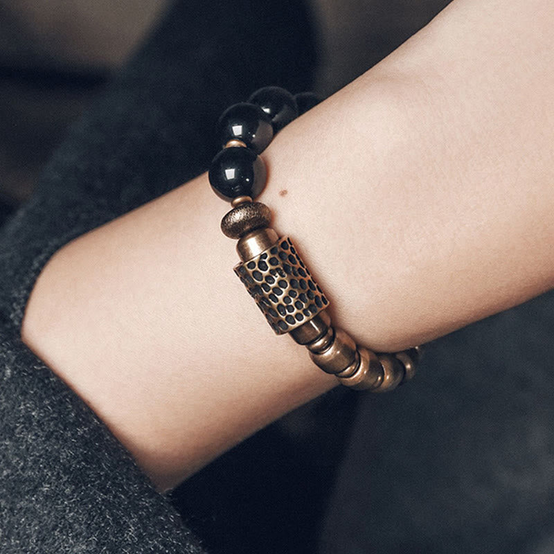 Buddha Stones Lava Rock Stone Rainbow Obsidian Brass Support Healing Bracelet - image 15