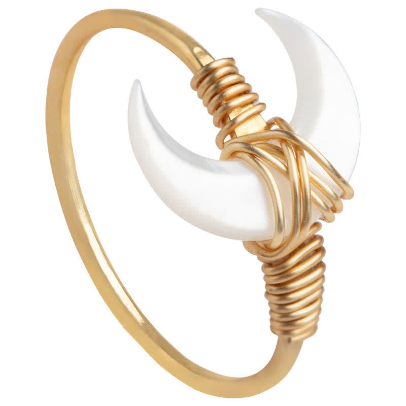 Buddha Stones Natural Tridacna Stone Moon 14K Gold Blessing Ring - image 11