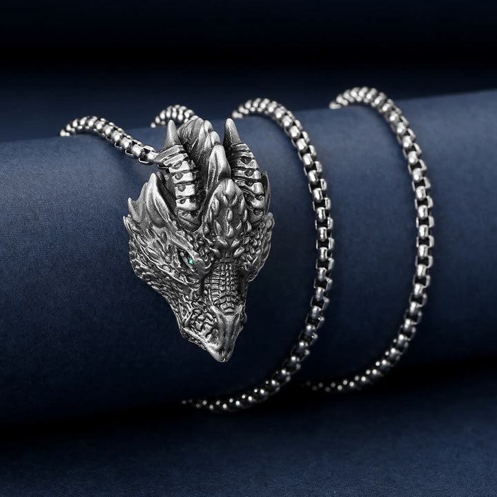 Buddha Stones Pure Tin Dragon Head Luck Protection Metal Necklace Pendant - image 4