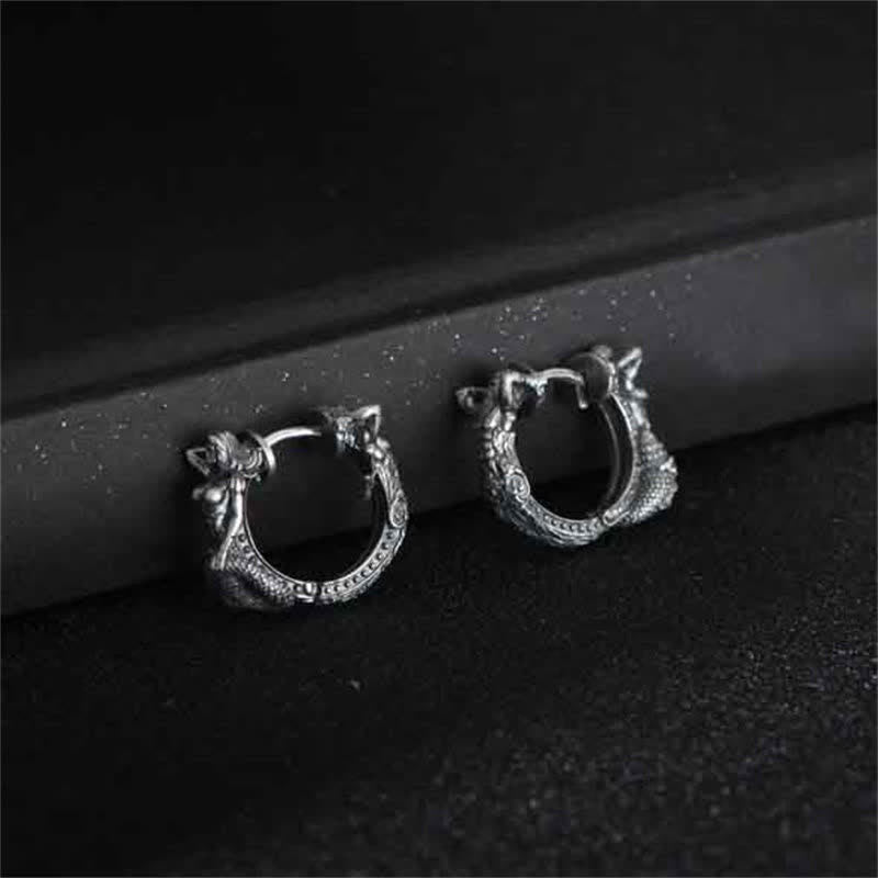 925 Sterling Silver Dragon Hoop Pattern Protection Earrings - image 3