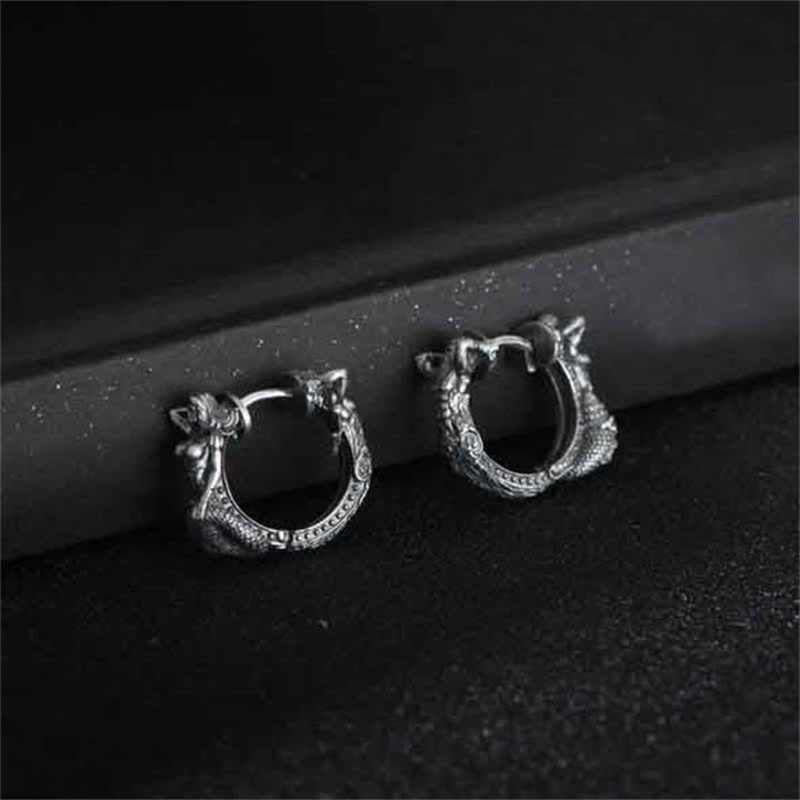925 Sterling Silver Dragon Hoop Pattern Protection Earrings - image 3