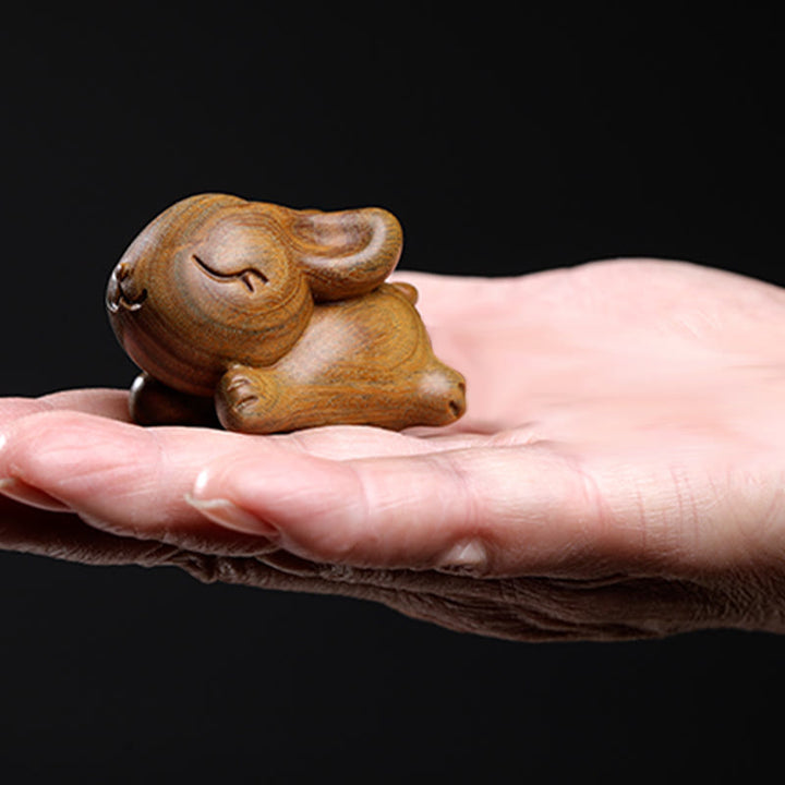 Buddha Stones Green Sandalwood Small Mini Cute Rabbit Bunny Peace Decorations - image 18