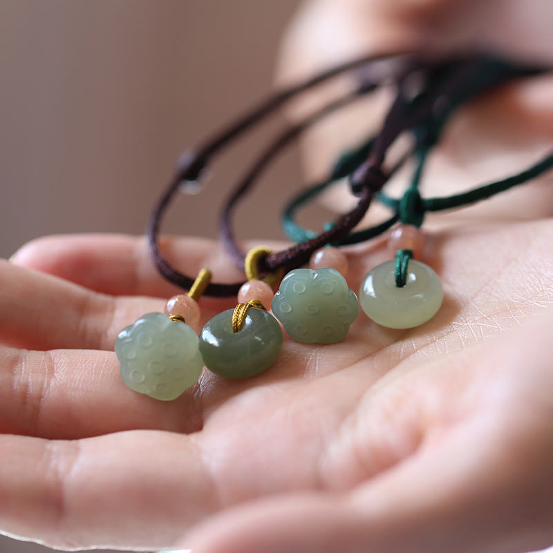 Natural Round Jade Peace Buckle Lotus Abundance String Necklace Pendant - image 1