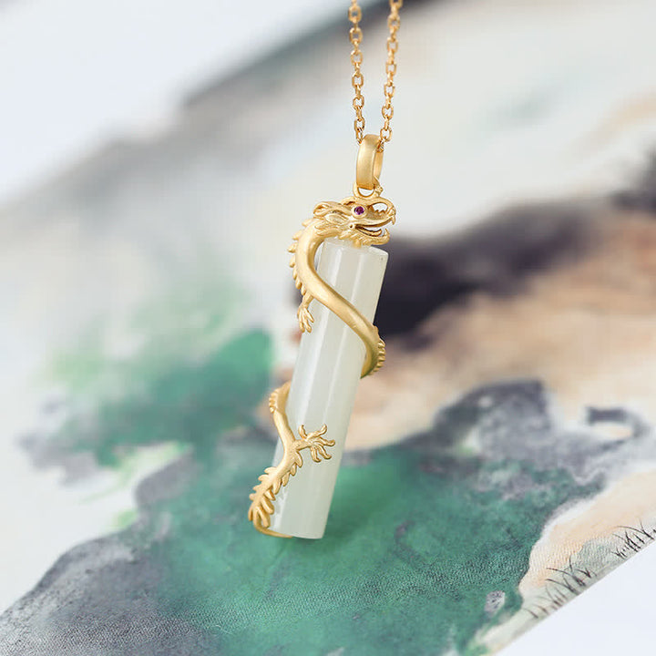 Buddha Stones Jade Dragon Phoenix Copper Protection Necklace Pendant - image 5