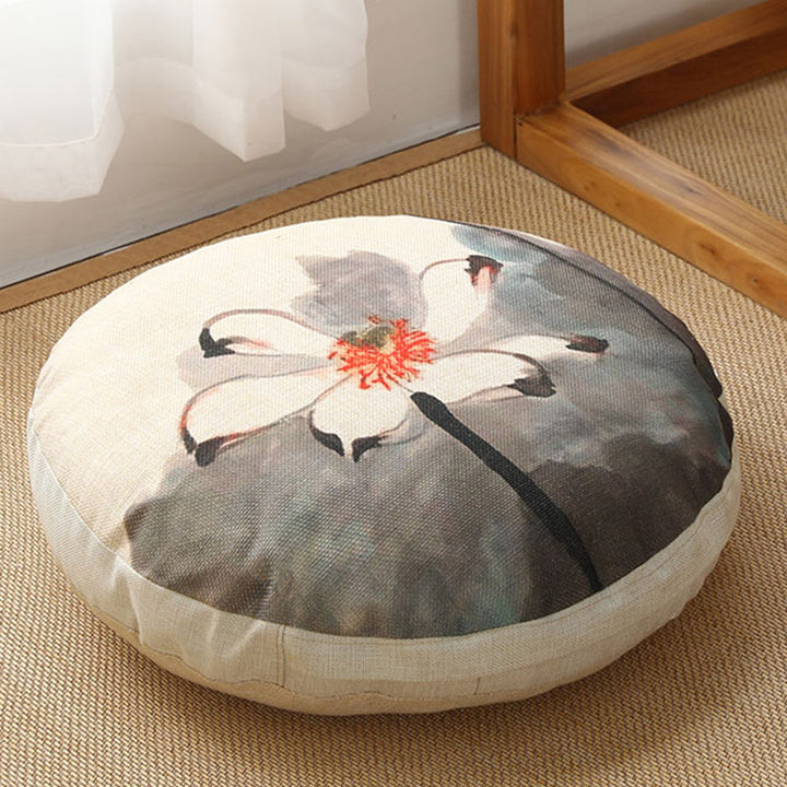 Lotus Simple Pattern Linen Meditation Seat Cushion Home Living Room Decoration - Detachable - Approx. 40cm × 10cm (slight variation possible) - OldLace - image 33