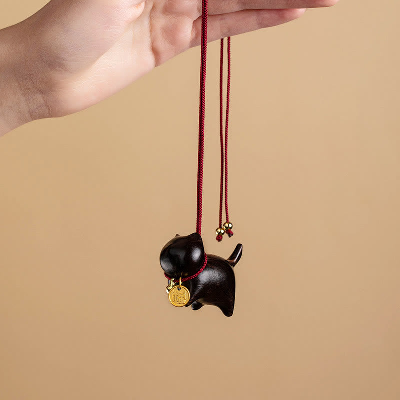 Buddha Stones Ebony Wood Green Sandalwood Lucky Cat Fu Character Lucky Fortune Bell Balance Car Hanging Decoration - image 3
