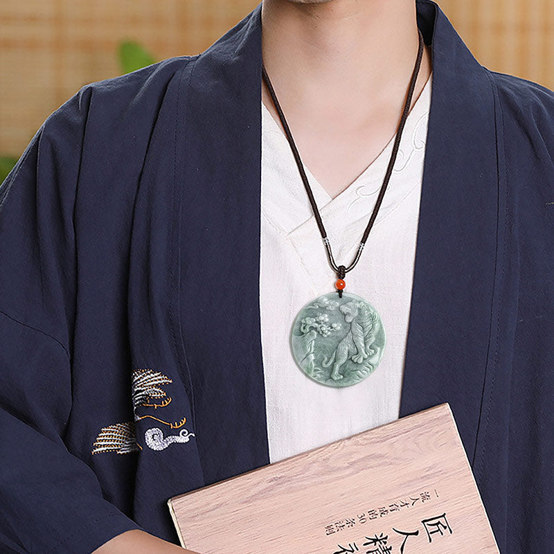 Buddha Stones Chinese Zodiac Tiger Jade Protection Necklace String Pendant - image 3