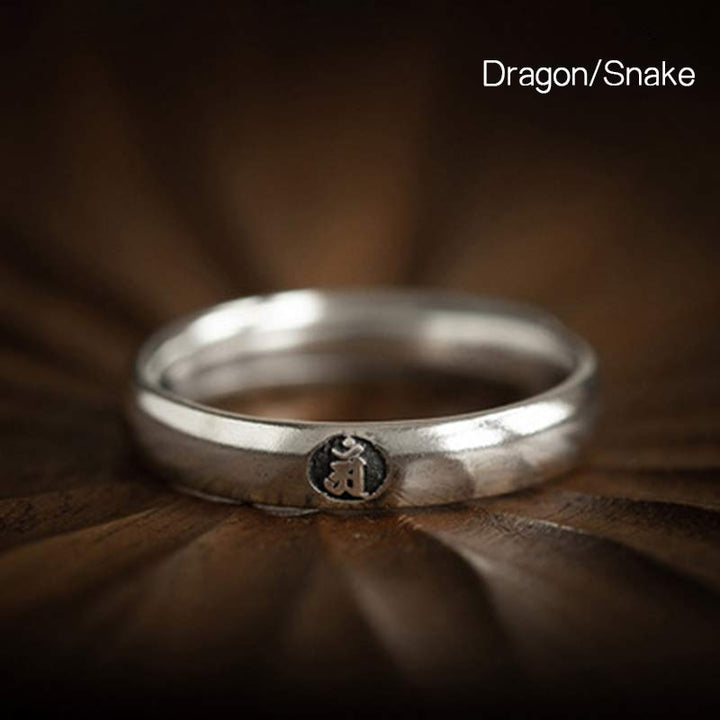 925 Sterling Silver Chinese Zodiac Natal Buddha Blessing Couple Ring - Dragon/Snake - Women - image 16
