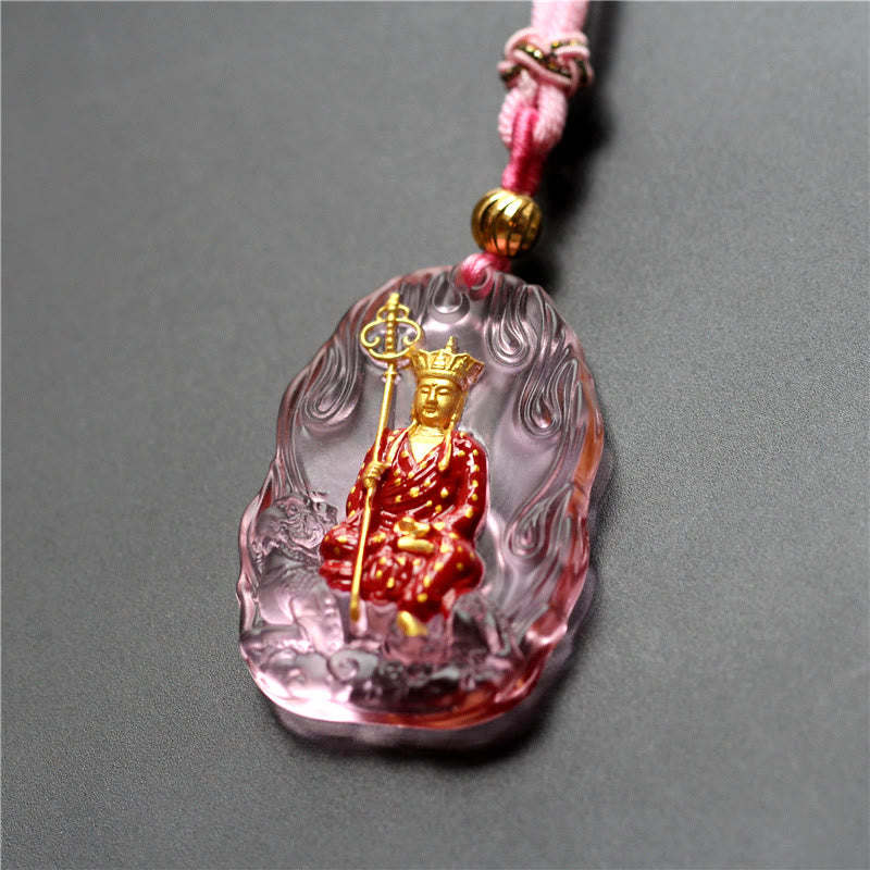 Buddha Stones Ksitigarbha Buddha Liuli Crystal Compassion Amulet Necklace Pendant - Pink Ksitigarbha - image 6