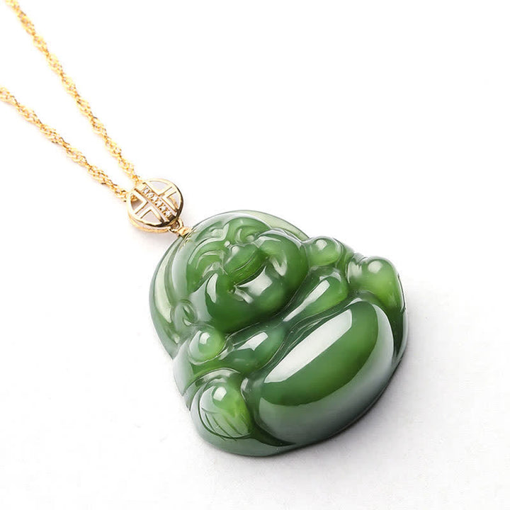 925 Sterling Silver Laughing Buddha Hetian Cyan Jade 18K Gold Success Necklace Chain Pendant - image 11
