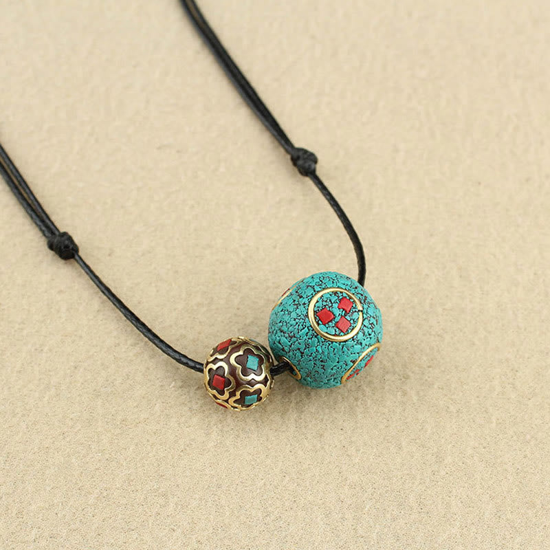 Buddha Stones Tibetan Turquoise Double Bead Protection Strength Necklace Pendant - image 6