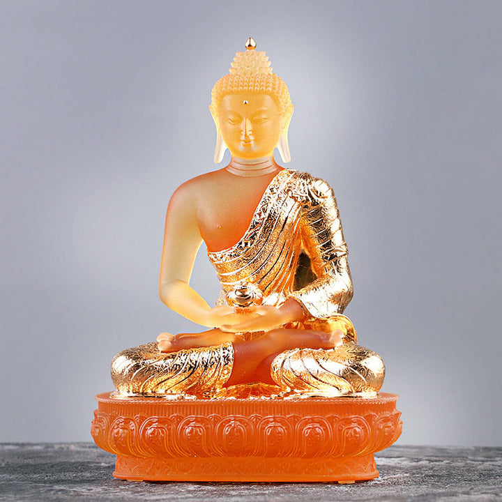 Buddha Stones Buddha Handmade Figurine Liuli Art Piece Serenity Statue Home Offering Decoration - Gold Buddha - image 0