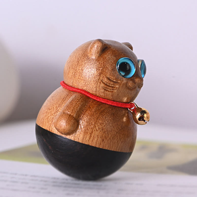 Buddha Stones Mini Lucky Cat Kitten Phoebe Zhennan Wood Blessing Decoration - image 1