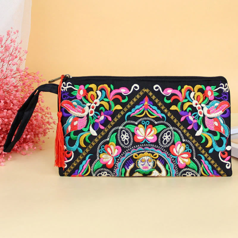 Buddha Stones Dragon Butterfly Cosmos Flower Embroidery Wallet Shopping Purse