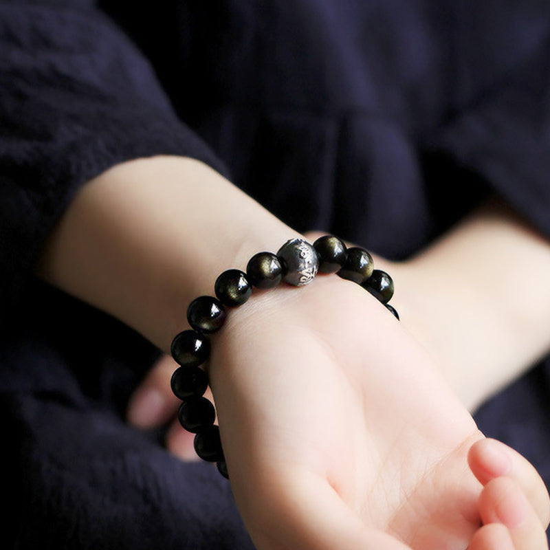 Chinese Zodiac Natal Buddha Obsidian Purification Bracelet - image 3