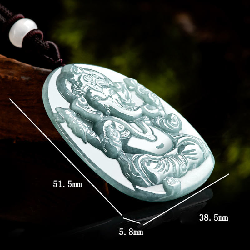 Buddha Stones Natural Jade Ganesh Ganpati Elephant Protection Amulet Necklace Pendant - image 9