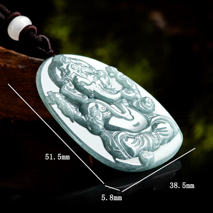 Buddha Stones Natural Jade Ganesh Ganpati Elephant Protection Amulet Necklace Pendant - image 9