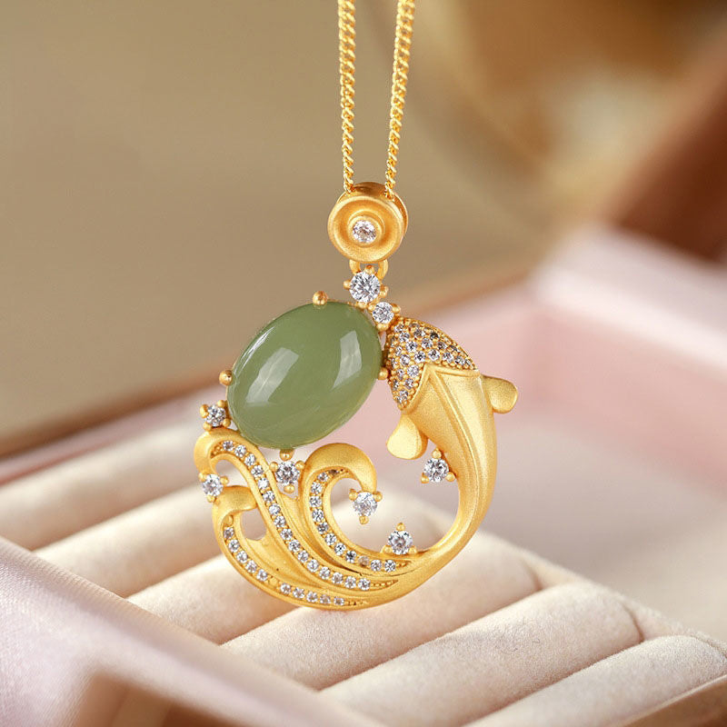 Buddha Stones Cyan Jade Koi Fish Healing Calm Necklace Pendant - image 8