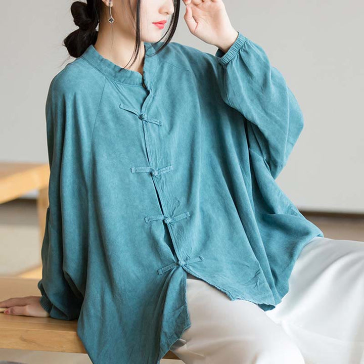 Buddha Stones Frog-Button Long Sleeve Shirt Zen Tai Chi Meditation Top Hanfu Clothing Jacket