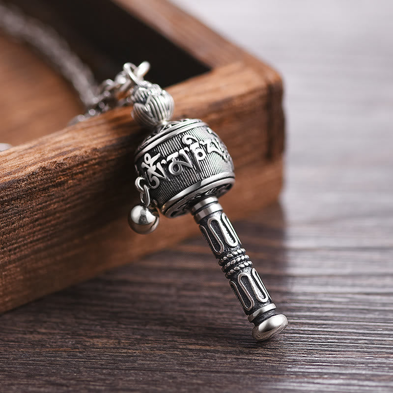 Buddha Stones Tibetan Om Mani Padme Hum Prayer Wheel Lotus Wisdom Rotatable Necklace Pendant - Om Mani Padme Hum(Love♥Focus) - image 1