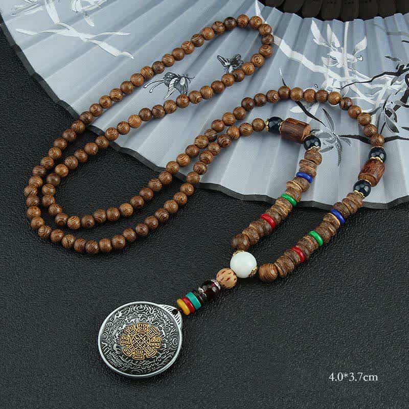 Buddha Stones Tibetan Om Mani Padme Hum Prayer Wheel Rotation Vajra Wood Necklace Pendant - Nine Palace Eight Trigrams - image 20