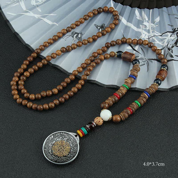 Buddha Stones Tibetan Om Mani Padme Hum Prayer Wheel Rotation Vajra Wood Necklace Pendant - Nine Palace Eight Trigrams - image 20