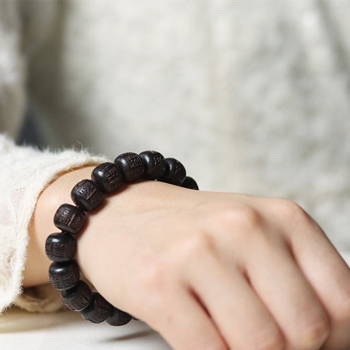 FREE Today: Protect From Negative Energy Tibet Ebony Wood Om Mani Padme Hum Engraved Balance Bracelet