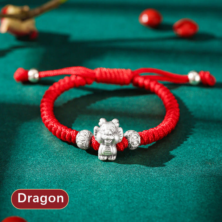 Buddha Stones 999 Sterling Silver Chinese Zodiac Red Rope Luck Handcrafted Kids Bracelet - Dragon(Bracelet Size 12+4cm) - image 0