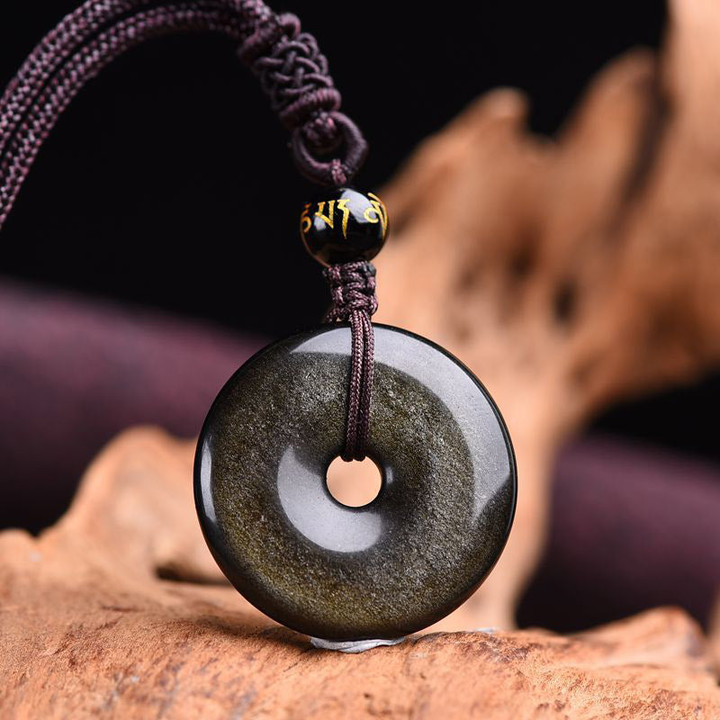 Buddha Stones Tibetan Obsidian Protection Necklace