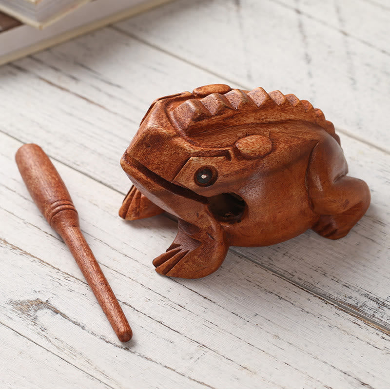 Buddha Stones Handcrafted FengShui Wealth Luck Frog Mini Wooden Croaking Frog Guiro Decoration - image 5