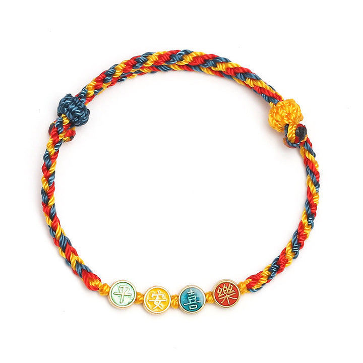 Buddha Stones Handmade Dunhuang Color Thread Peace And Joy Protection Braid String Bracelet