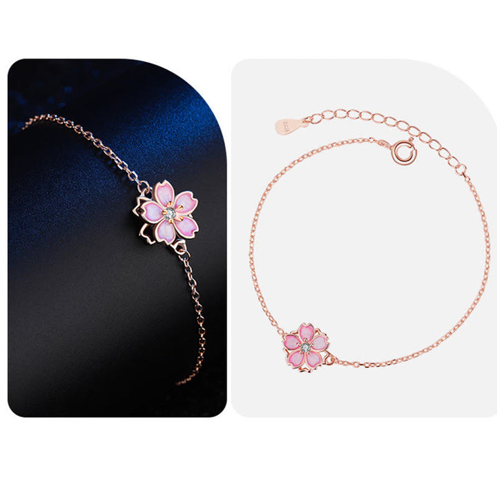 Buddha Stones 925 Sterling Silver Cherry Blossom Blessing Chain Bracelet Rotatable Ring - image 11