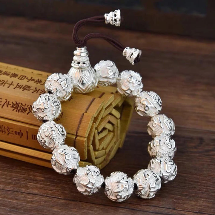Buddha Stones Tibetan Om Mani Padme Hum Carved Alloy Beads Amulet Bracelet - Silver - 16mm(Wrist Circumference 16-20cm) - image 12