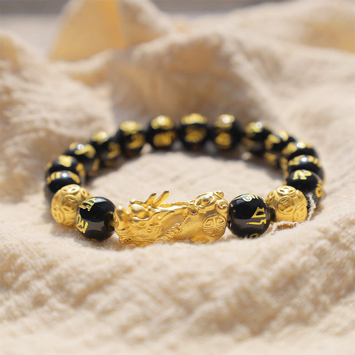 Buddha Stones FengShui PiXiu Obsidian Wealth Bracelet