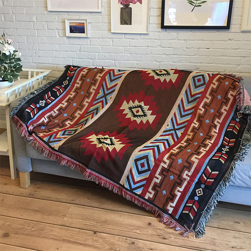 Buddha Stones Tibetan Geometric Hand-Dyed Craftsman Blanket - 160*300cm - image 0