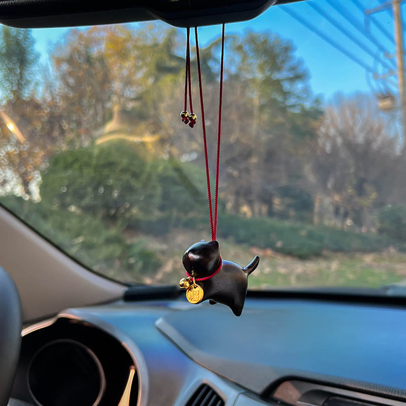 Buddha Stones Ebony Wood Green Sandalwood Lucky Cat Fu Character Lucky Fortune Bell Balance Car Hanging Decoration - image 5