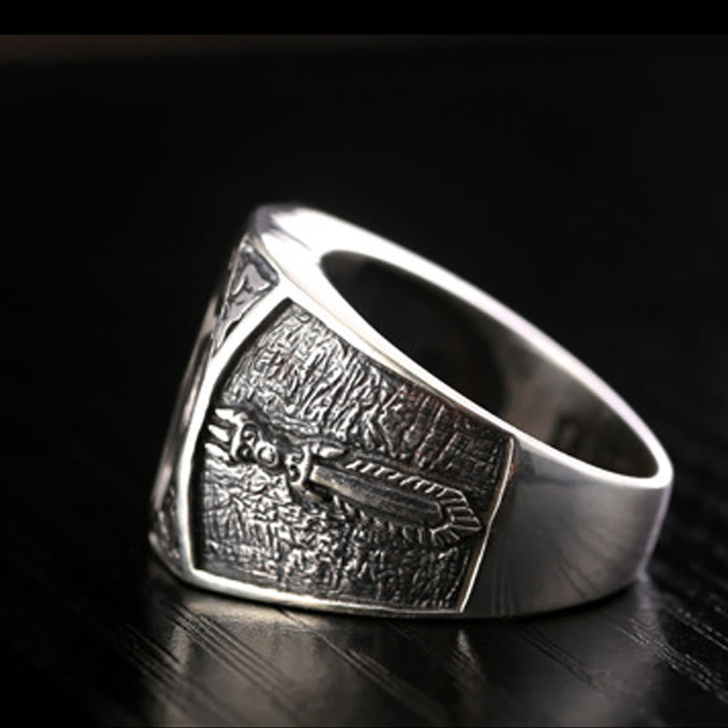 Buddha Stones 925 Sterling Silver Sanskrit Design Carved Protection Adjustable Ring - image 9
