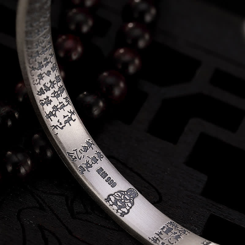 999 Sterling Silver Six True Words Heart Sutra Protection Bracelet Bangle - image 10