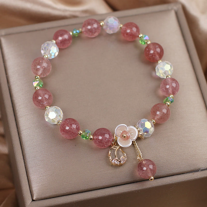 Buddha Stones Strawberry Quartz Rutilated Quartz Fluorite Flower Healing Bracelet