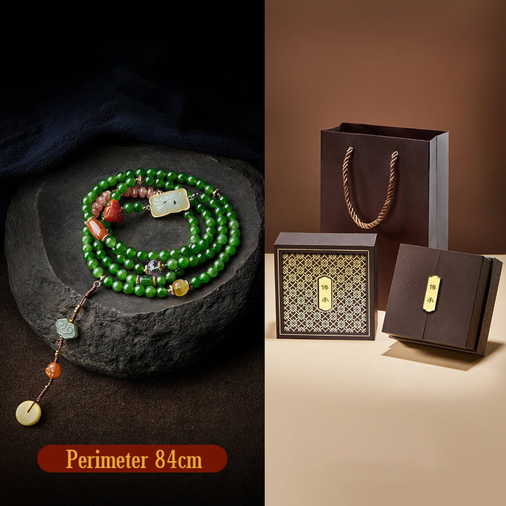 108 Mala Beads Cyan Jade Red Agate Laughing Buddha Luck Bracelet - image 19