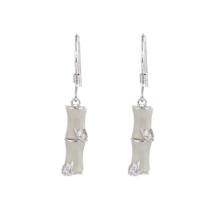 925 Sterling Silver Hetian Jade Chrysoberyl Cat Eye Red Agate Bamboo Luck Drop Earrings - Silver - Hetian Jade(Prosperity♥Abundance) - image 7