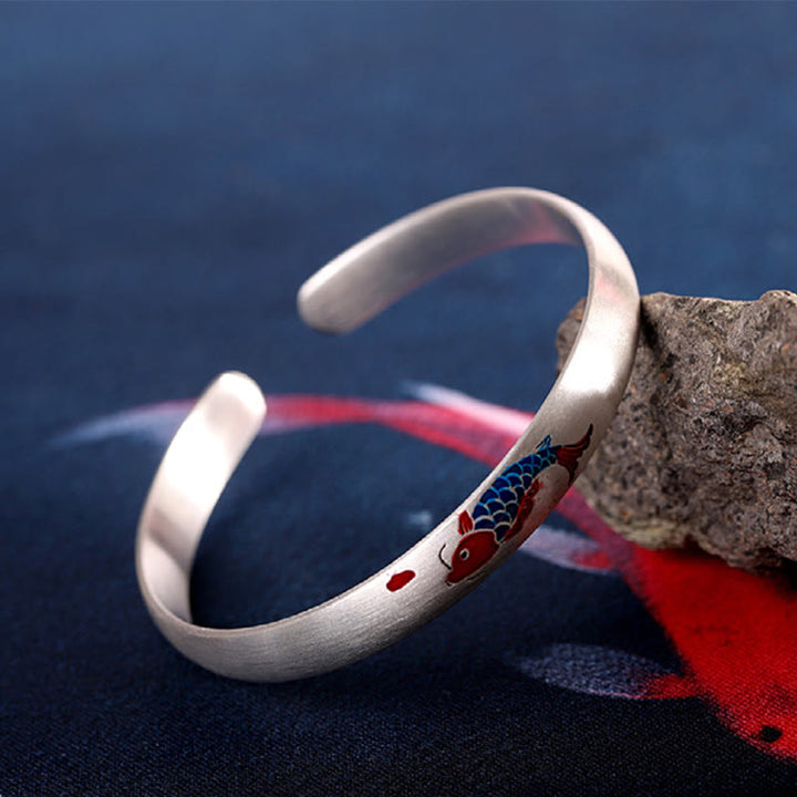 Buddha Stones 999 Sterling Silver Koi Fish Luck Cuff Bracelet Bangle - image 4