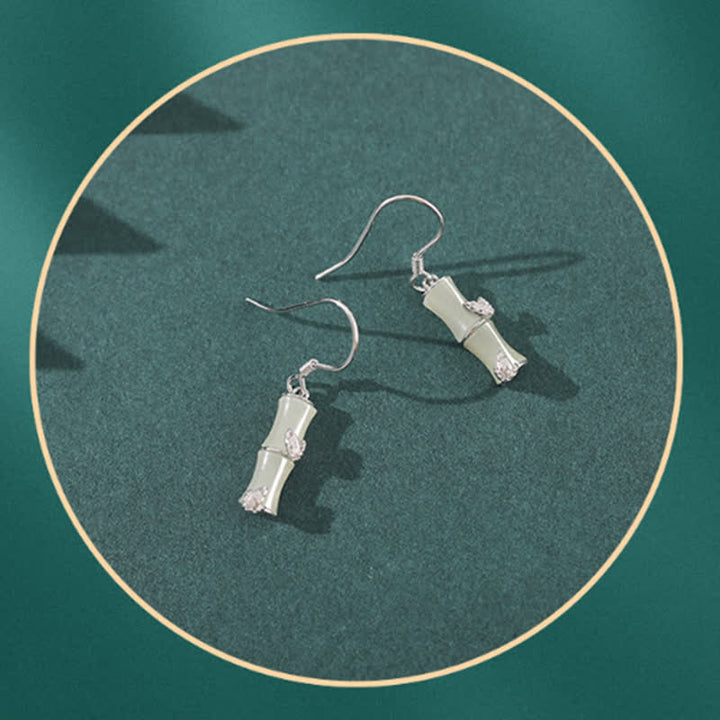 925 Sterling Silver Hetian Jade Chrysoberyl Cat Eye Red Agate Bamboo Luck Drop Earrings - image 9